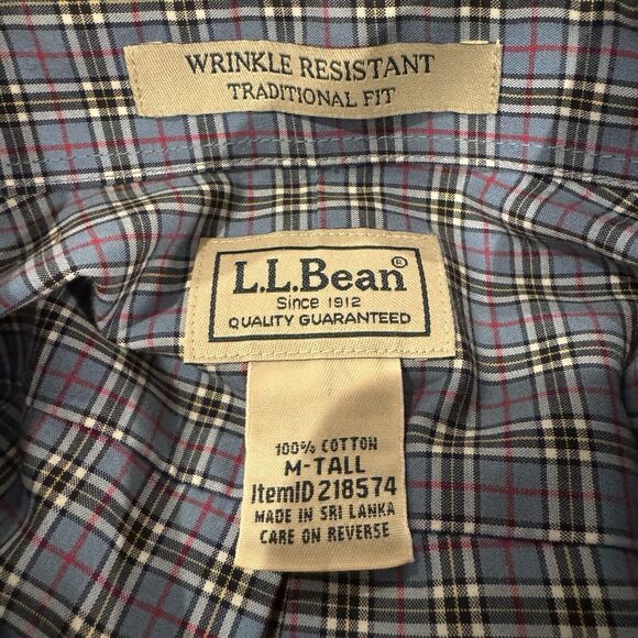 LL Bean Shirt Mens Medium Tall Blue Cotton Plaid Button Down Traditional Fit - Picture 9 of 11